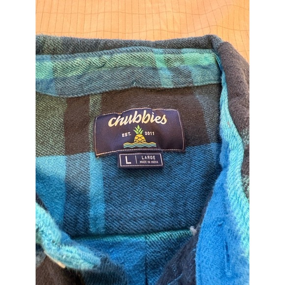 Chubbies Flannel Shirt Mens LG Blue Cotton Button Down Plaid Long Sleeve - Picture 2 of 7